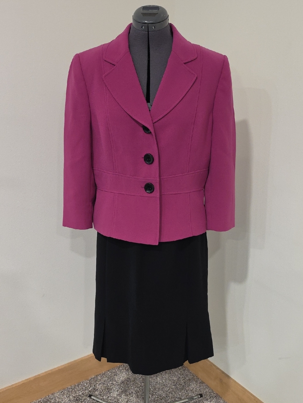 Women's Magenta Tailored Blazer Jacket  With Skirt - Classic Three-Button Design